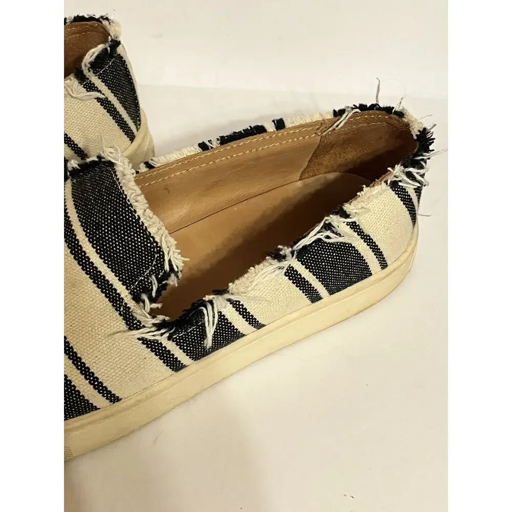 SOLUDOS •Women 7.5• Slip On Sneakers Espadrille Flats Striped Frayed Edge Flats